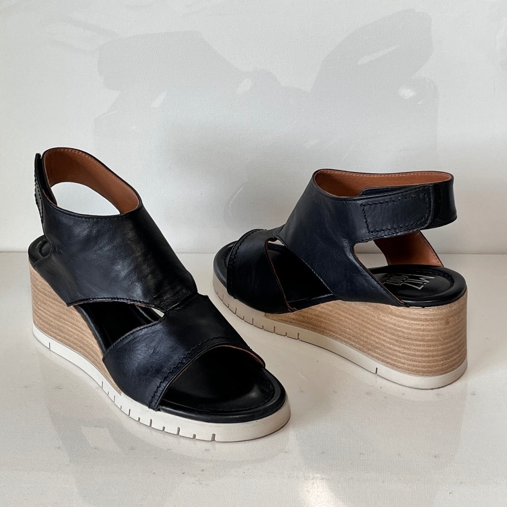 Miz Mooz Black Leather Wedge Sandals